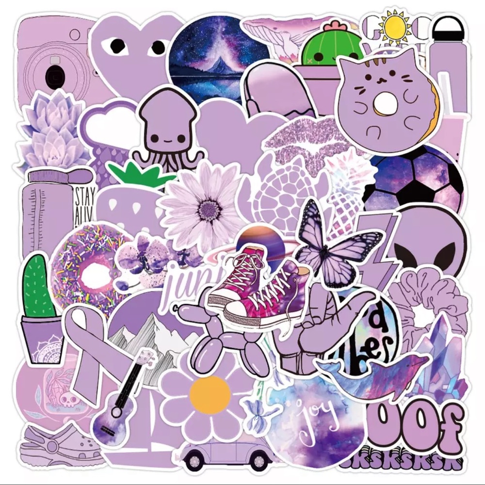 2/$10 NEW! 50 Piece Vsco Girl Stickers Pack Purple Theme Cartoon Abstract Art